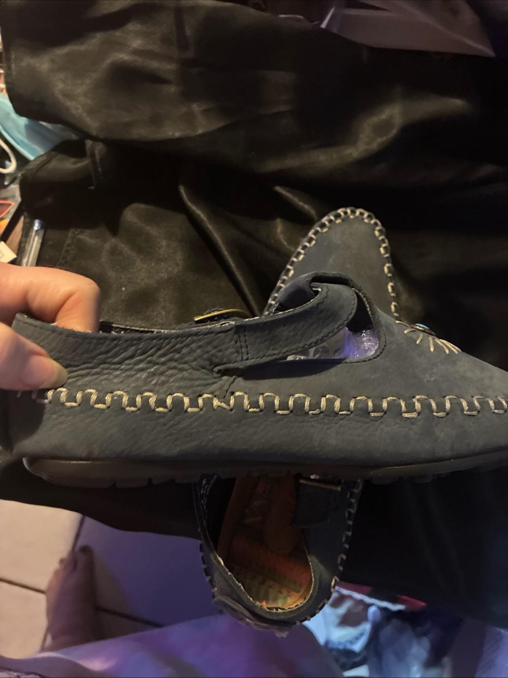Blue Sun Embellished Women’s Leather Slip-On Loafers, moccasins hush puppies - Picture 2 of 11